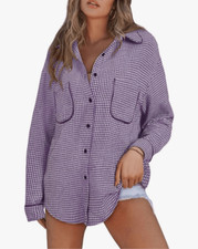 NEW Houndstooth Shacket Jacket Long Sleeve Button Down Shirt XL