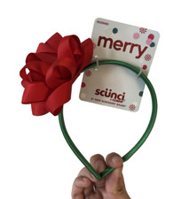 Scunci By Conair Headband Christmas Accessory Green Band Red Bow Girls Hair