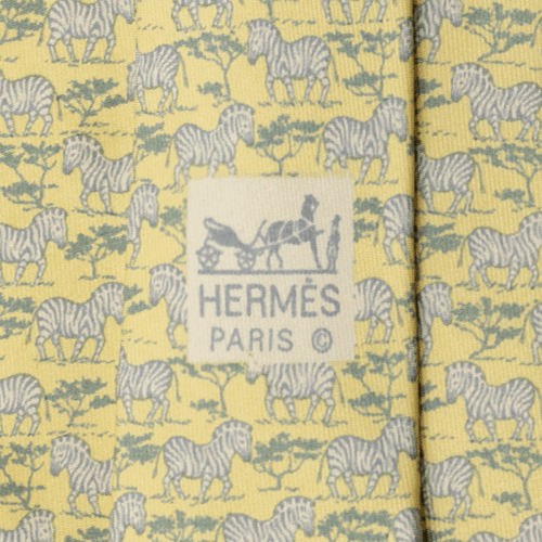 100% Auth HERMES TIE Silk Necktie Mens Classic AFRICAN ZEBRAS Pattern 7110
