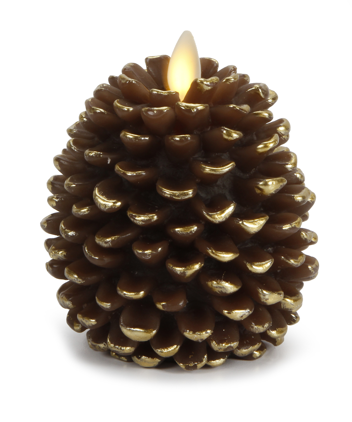 Darice Luminara Flameless Candle Pine Cone Shape Brown with Gold