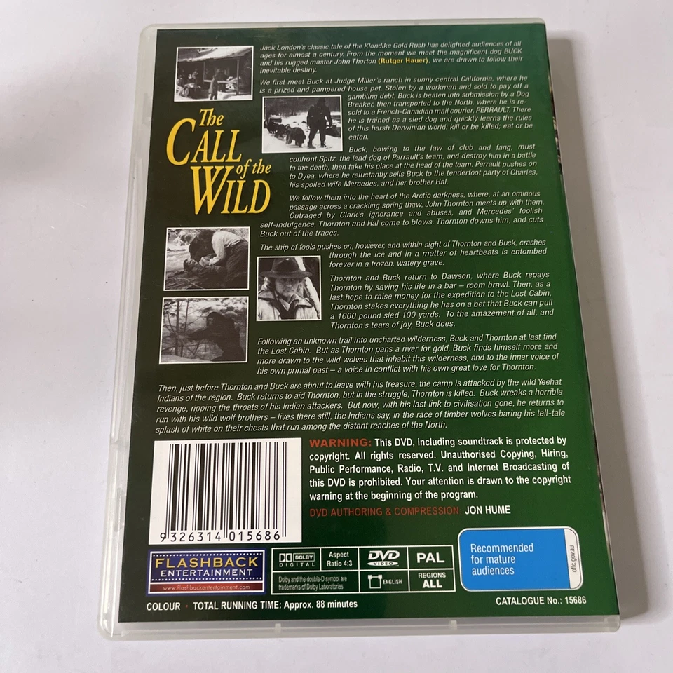 The Call Of The Wild (DVD, 1997) Rutger Hauer, bronwen booth NEW All Regions - Image 2 of 2