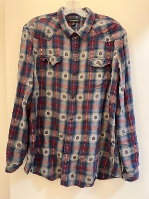 Treasure & Bond Adobe Aztec Blue Flannel Western Snap Shirt, Men's Size XL
