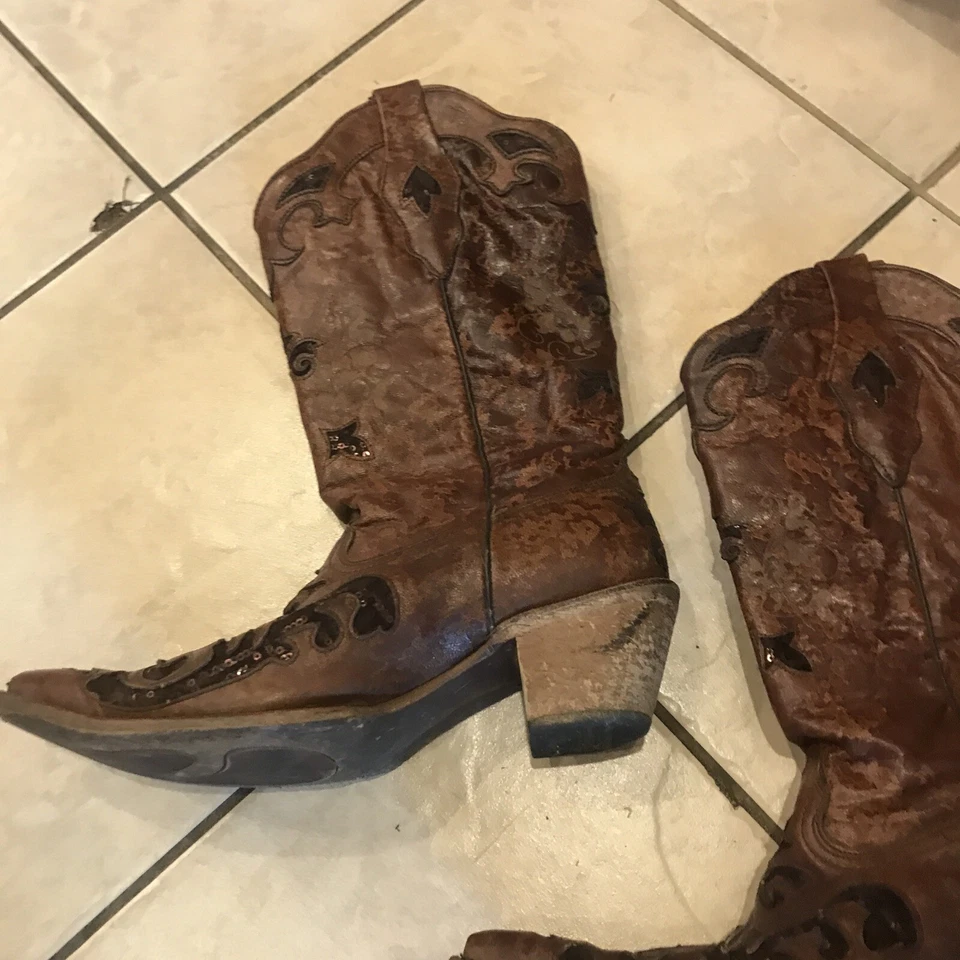 Botas Vaqueras Corral Envejecidas C2668 Cuero Marrón Incrustación Lentejuelas Mujer 9.5 M Foto 4 de 4