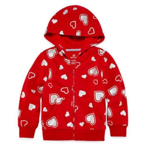 Okie Dokie Red Fleece Hoodie Jacket w/ Silver Hearts Baby Girl Size 12 Months - Picture 1 of 1