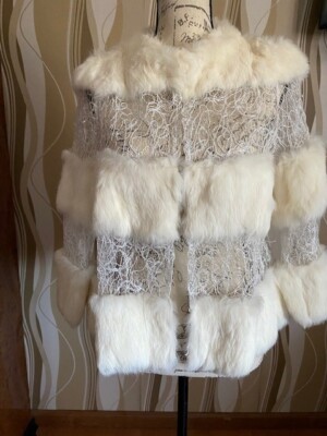 ALBERTO MAKALI See Through Wedding Dress Jacket 100% Real Blue Fox Fur Size L