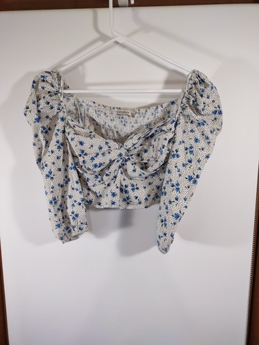 Stradivarius Blue Floral Corset Style Crop Top,  Size M, #5663