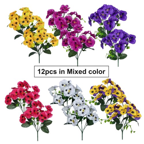 12 Bundles Artificial Pansy Flowers Faux Plastic Wild Flowers Bushes for Home... - Picture 3 of 7