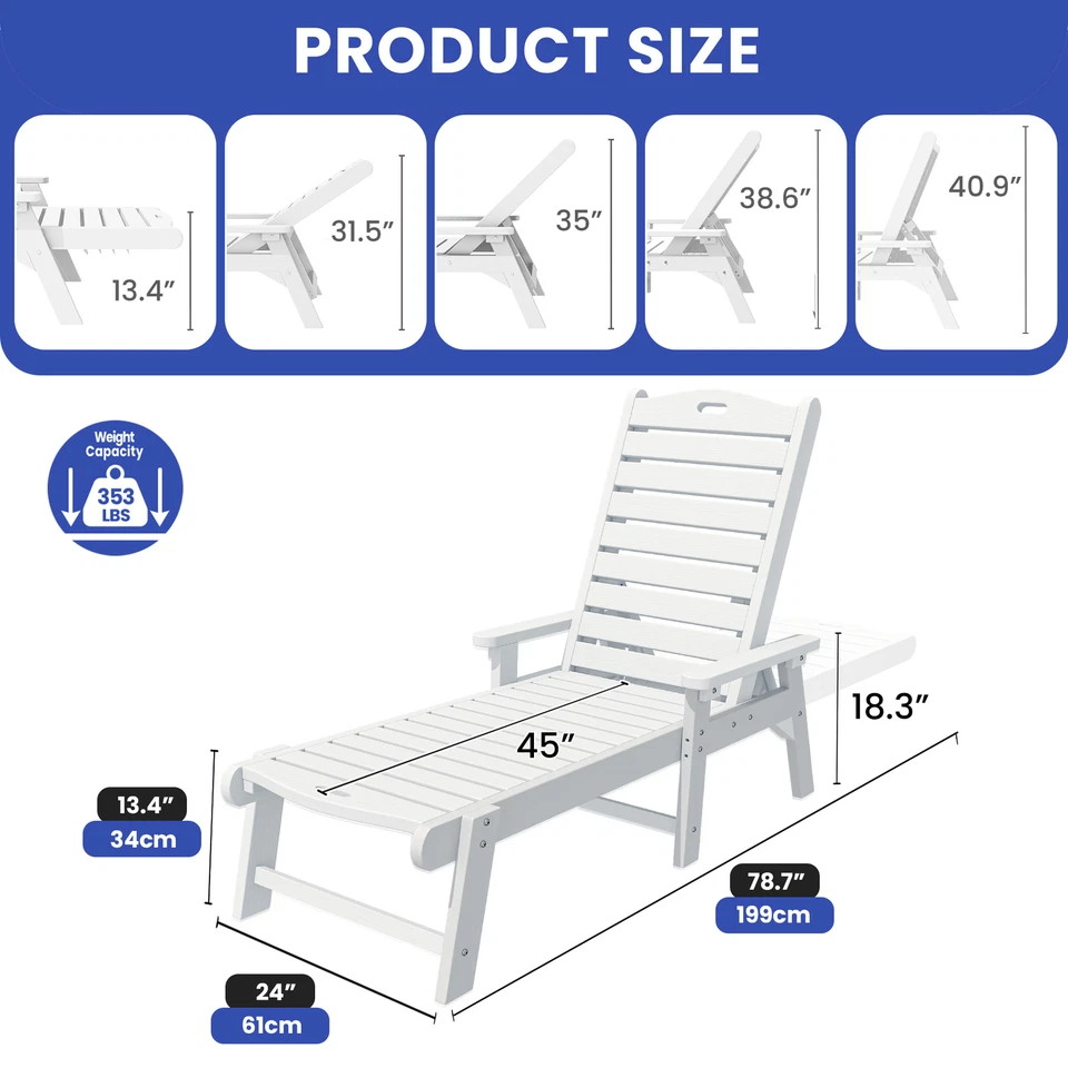 2 PCS Reclining Patio Chaise Lounge All-Weather Adjustable Beach Chair Lay Flat - Imagem 3 de 4