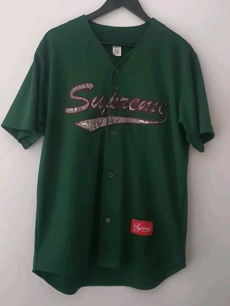SS17 Supreme Schlange Script Logo Baseball Trikot Größe M T Shirt Grün Top