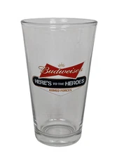 Budweiser 'Here's To The Heroes' Armed Forces Anheuser Busch Beer Glass