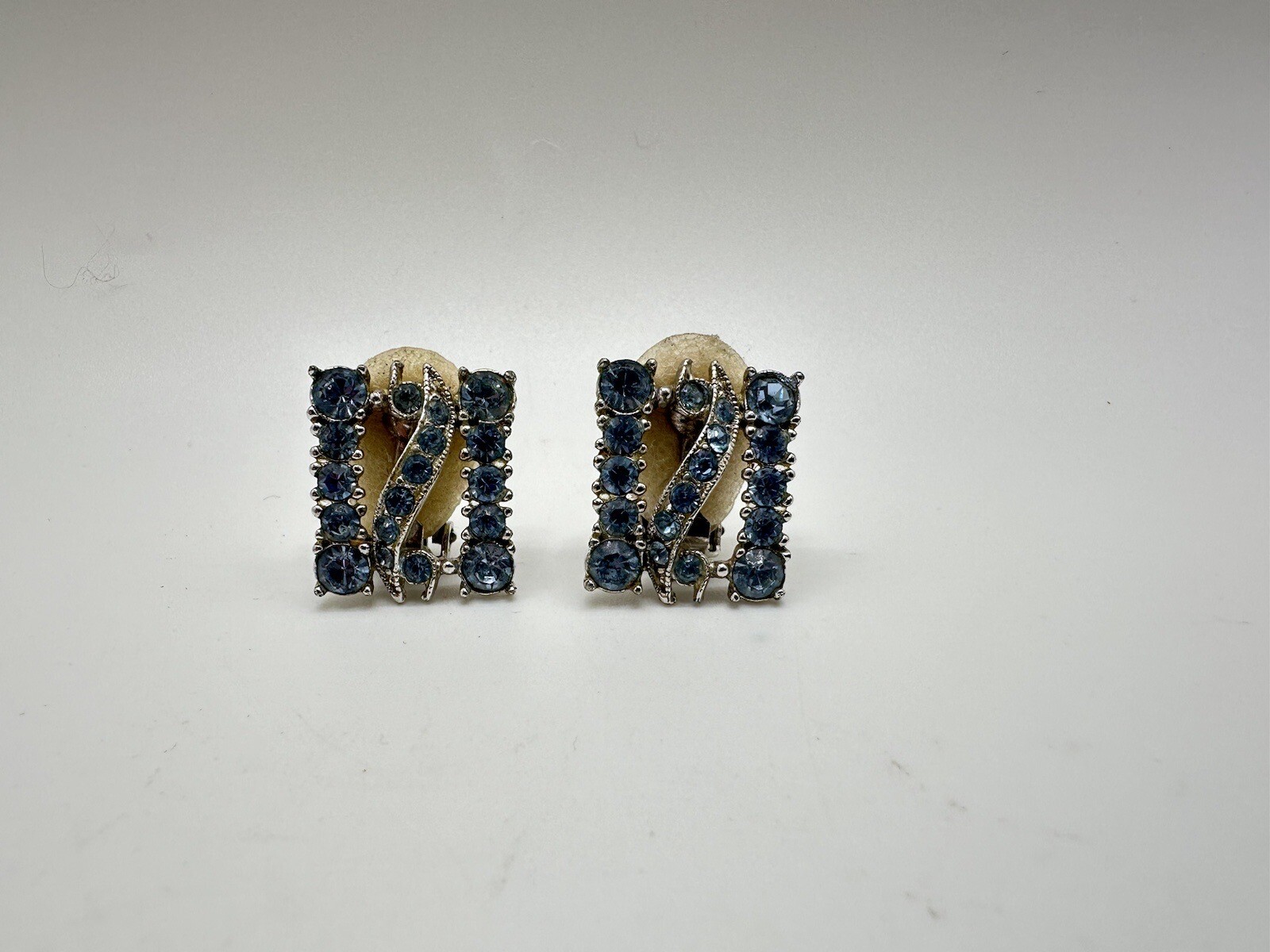 Vintage Bogoff Silver Tone Blue Rhinestone Clip O… - image 1
