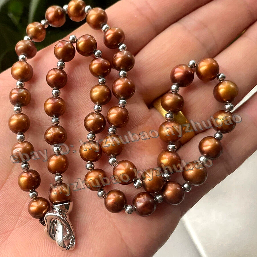 8-9mm Genuine Round Chocolate Akoay Cultured Pearl Beads Jewelry