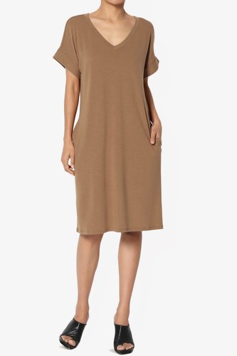 Vestido Camiseta Midi Jersey TheMogan S~3X Enrollado Manga Corta Bolsillo Lateral Cuello en V - Imagen 73 de 193
