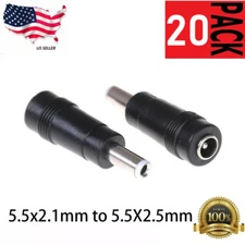 20Pcs 5.5mmx2.1mm Female to 5.5mmx2.5mm Male DC Power Plug Connector Adapter