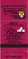 Ritz Continental Restaurant, Fine Dining Seven Days, Vintage Matchbook Cover