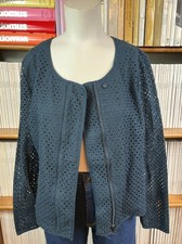 Ichi Ladies 10 Jacket Blazer Navy Boxy Sheer Sleeves Zip Front Collarless Summer