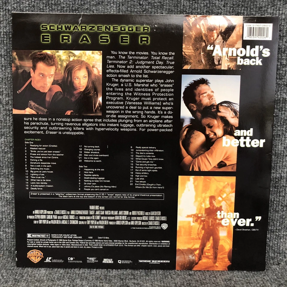 Eraser 12” Laserdisc Widescreen Edition Arnold Schwarzenegger In EUC Foto 2 de 3