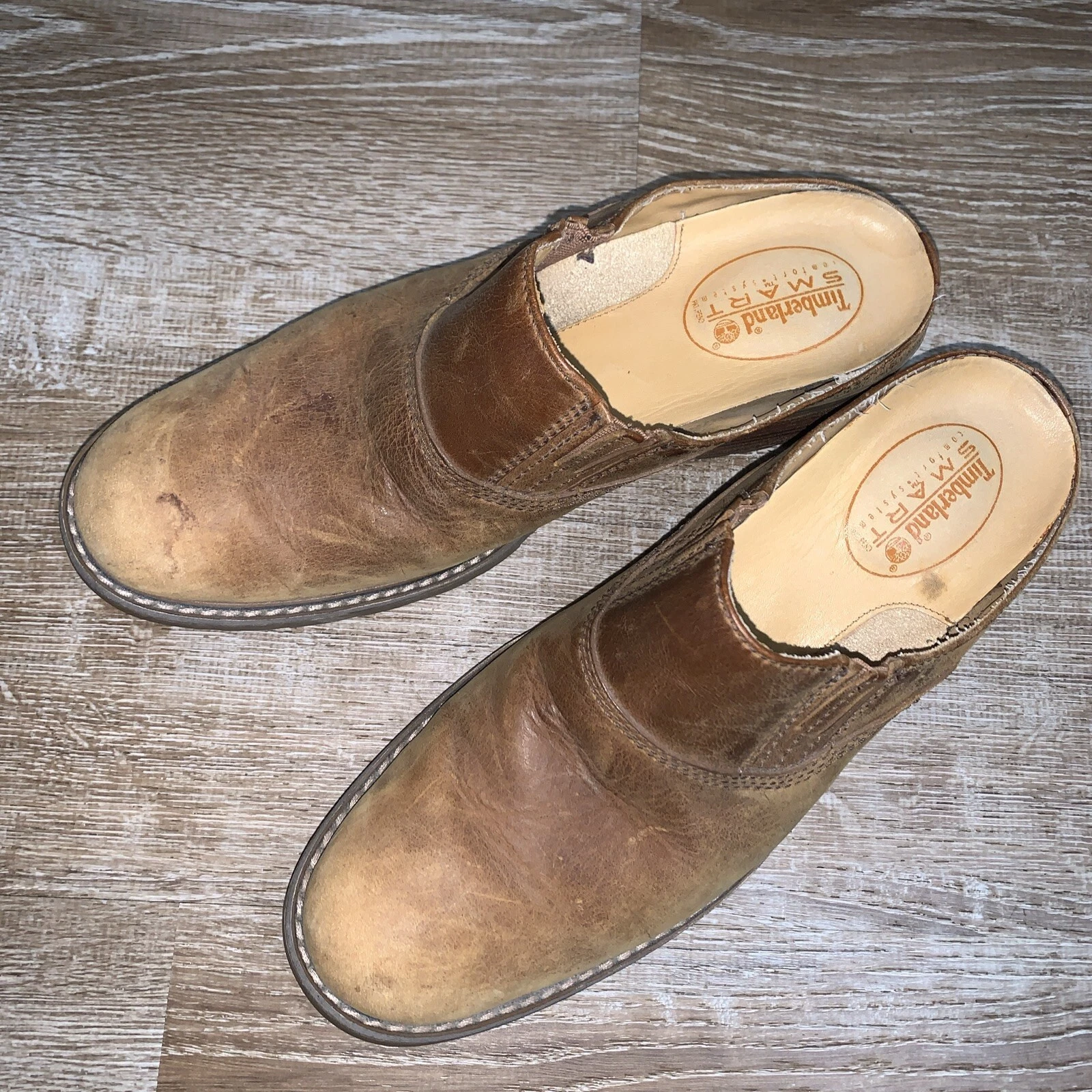 Zoccoli scarpe TIMBERLAND SMART slip on mules pelle marrone taglia 10 M USATI donna