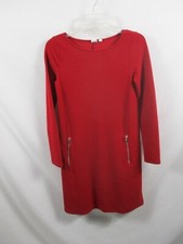 Gap Dress Womens XS Red Sheath Round Neck Long Sleeve Midi Zip Pockets Rayon