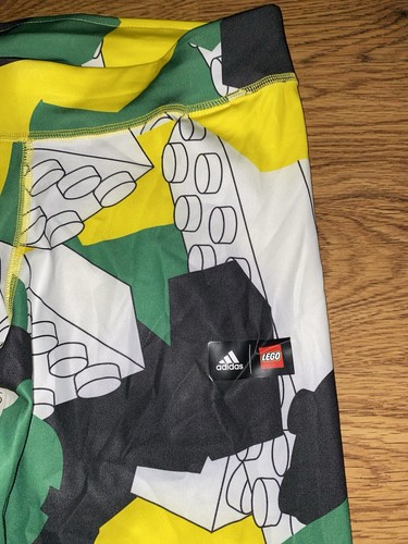 NWT ADIDAS U Lego Tight Aeroready Youth Girls Green Yellow Size XL 15/16 - Picture 2 of 6