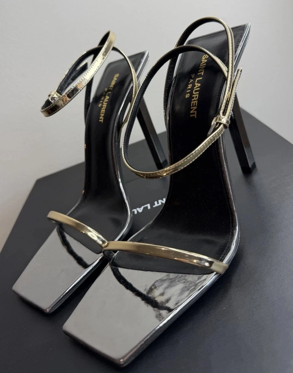 Saint Laurent — YSL Saint Laurent Women’s Silver Gold Metal Stiletto Heels Size 7UK/EU40 RRP£850