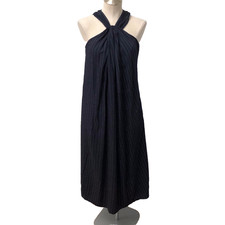 Vince Halter Midi Dress Womens Small Blue Pinstripe Pockets Beachy Going Out