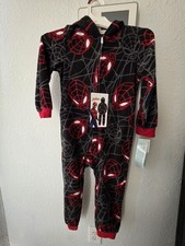 Marvel Spider-Man Spiderman Kid Boy 1-Piece Zip-Up Long Sleeve PJs Black S 6/7