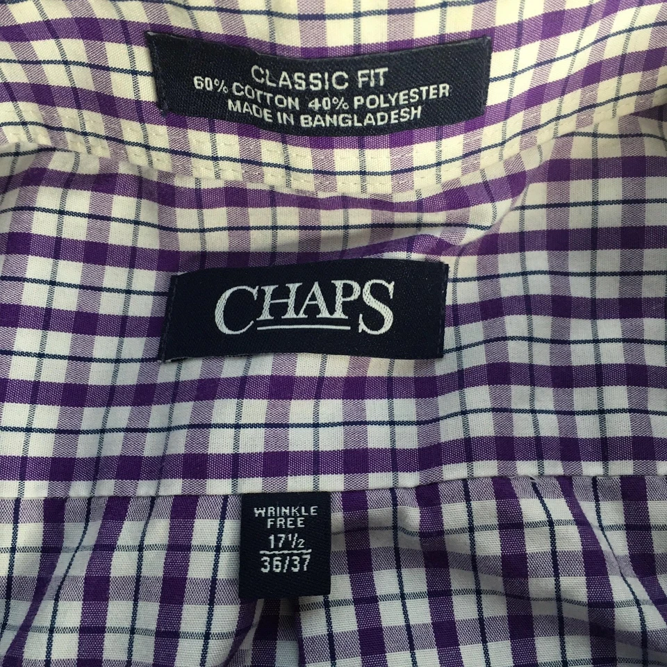 Camisa de vestir Chaps para hombre 17,5 36/37 calce clásico a cuadros sin arrugas con botones Foto 3 de 4