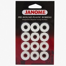 12 White Pre-Wound Plastic Sewing Bobbins