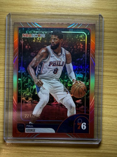 2025-26 Topps NBA Hoops #130 Paul George Rainbow Red And Orange /249