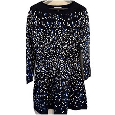 Hobbs London Jodie Dress Black Polka Dot Print Fit Flare Knit Long Sleeve Size 8