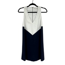 Alice & Olivia Blue White Color Block Mini Dress Womens XS Shift Sleeveless Zip