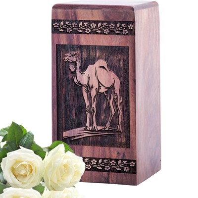 8-Inch Camel in Desert Dark Oak Ashes Holder | Unique Wooden Resting Place