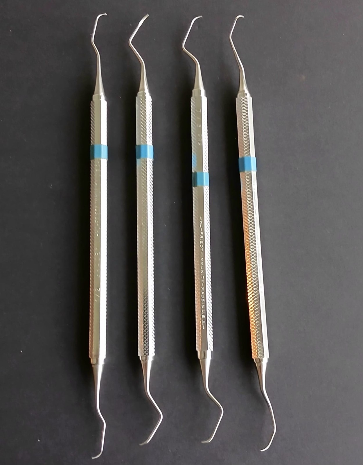 🦷 HU-FRIEDY DENTAL PERIODONTAL CURETTES & SCALERS SET – 4 PCS – BLUE BANDS
