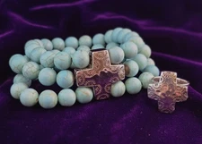 Vintage Silpada "Devotion" Etched Sterling Howlite Stretch/Roll On 2pc Set