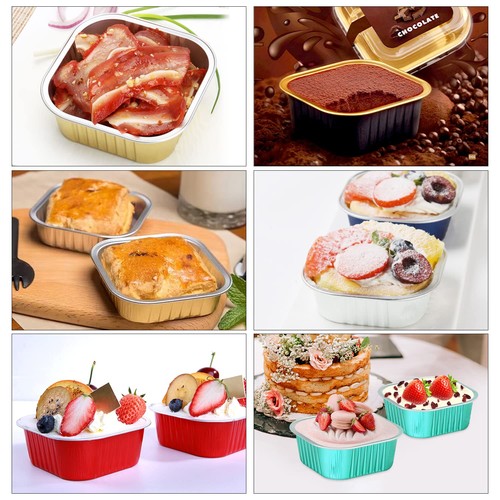 10oz/80 Pack Mini Kuchen Folie Pfannen mit Deckel, 4”x4” Große Cupcake Form Einweg... - Bild 7 von 7