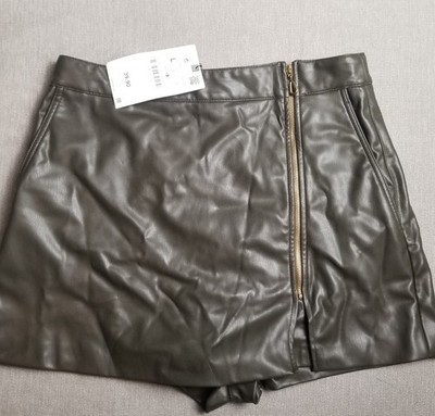 NWTs ZARA Brown Faux Leather Skort Skirt Women's Size USA L (EU XL)