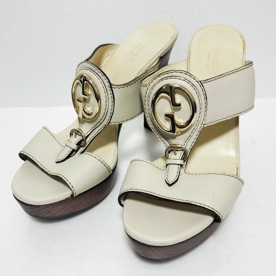 APL GUCCI Mules sandali tacco ad incastro pelle bianco EU36.5 US6.5 90646c