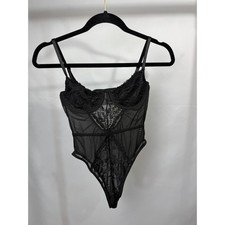 Forever 21 Black Lace and Mesh Underwire Bodysuit Sheer Lingerie Size Small