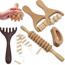 Wooden Handheld Massage Roller and Gua Sha Tool Full-Body Trigger Point Massag