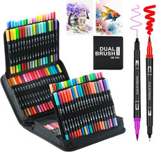120 Colors Dual Brush Marker Pens, Marker Set, Artist Fine and Brush Tip Markers