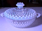 Anchor Hocking Vintage Opalescent Moonstone Hobnail Glass Covered Dish 1940's