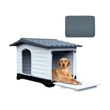 DWVO 43.7'' 2-Door Dog House with Elevated Base  Cushion, Plastic Pet House ...