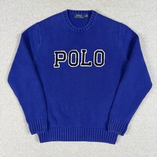 Vtg Polo Ralph Lauren Crewneck 3D Logo Sweater Pullover Royal Blue Men  s Size M