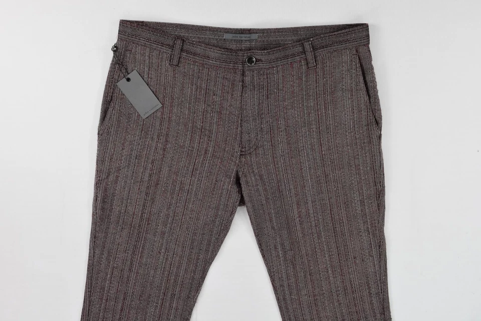 John Varvatos 男式浅粗花呢羊毛 5 口袋裤子 34 全新 498 美元 J293S1-BCBE — 第 2/4 张图片