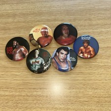 Lot 6 VTG 1985 WWF Wrestling Pins– Hulk Hogan, Roddy Piper, Andre The Giant!!
