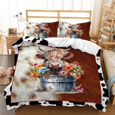 Highland Cow Duvet Cover Set King Size, Cowhide Pattern Bedding Set Cute Cow ...