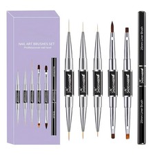 5 Pcs Nail Art Brush Set, Nail Art Brushes Double-Ended, Nail Liner Brushes a...