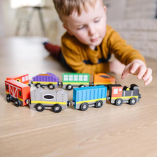 Wooden Magnetic Train Cars - 8 Piece Educational and Skill-Building Wooden Toy f