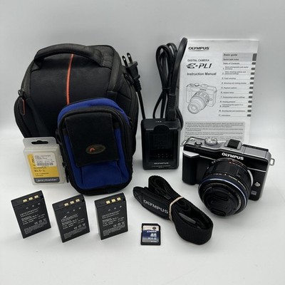 OLYMPUS PEN E-PL1 Black Digital Camera w/ 14-42mm Lens, 3 Batteries, SD Card,Bag
